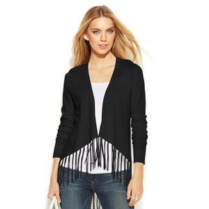 MICHAEL Michael Kors Flyaway Fringe-Trim Black Open Cardigan - S